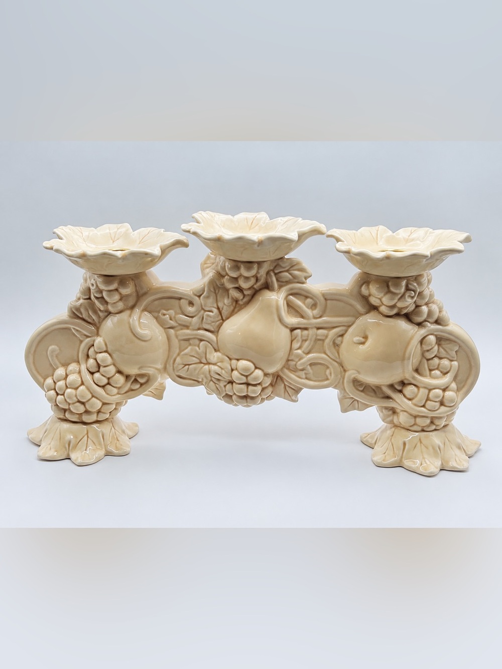 Hallmark Ceramic 3 Taper Candle Holder – Ivory Fruit & Grape Centerpiece
